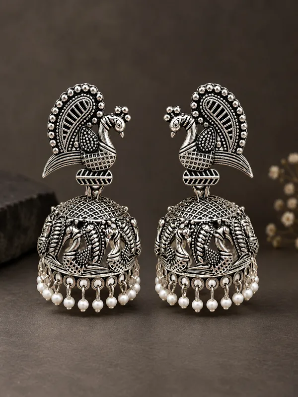 Silver_Oxidized_Alloy_Peacock_Jhumka_Earrings_For_Women