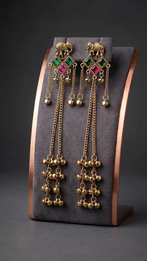 Green_Pink_Alloy_Kashmiri_Stone_Long_Drop_Earrings_For_Women