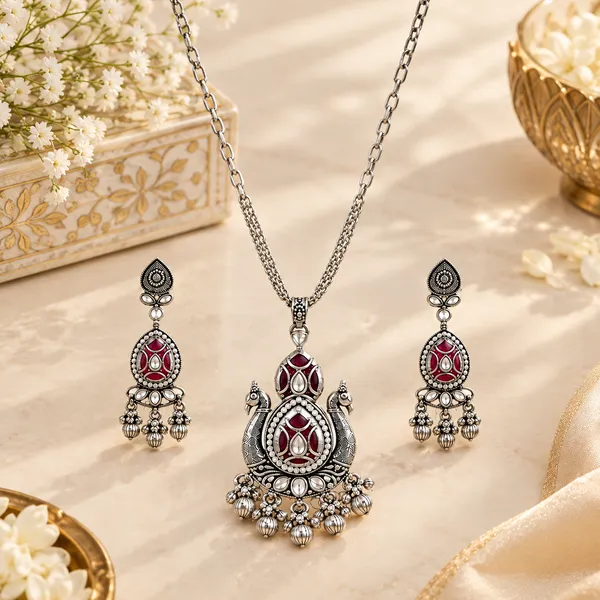 Silver_Oxidized_Alloy_Ethnic_Necklace_And_Earrings_Set_For_Women