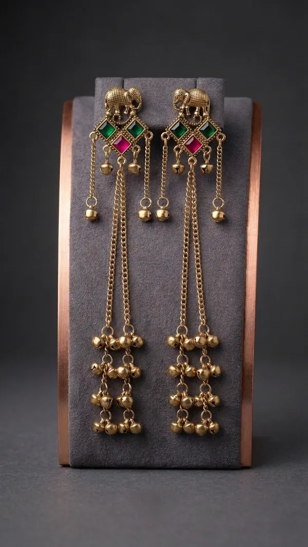 Green_Pink_Alloy_Kashmiri_Stone_Long_Drop_Earrings_For_Women