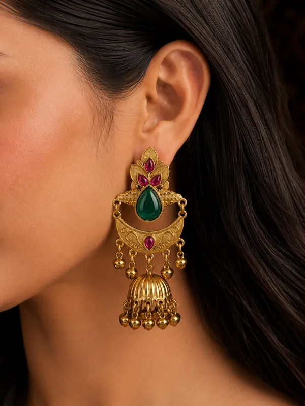 Gold_Alloy_Floral_Teardrop_Stone_Jhumka_Earrings_For_Women