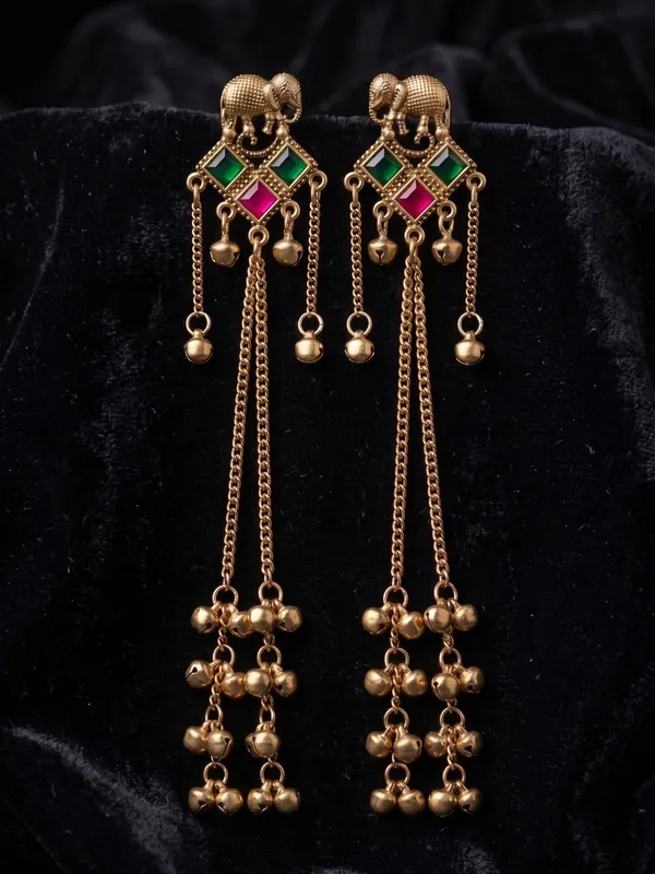 Green_Pink_Alloy_Kashmiri_Stone_Long_Drop_Earrings_For_Women