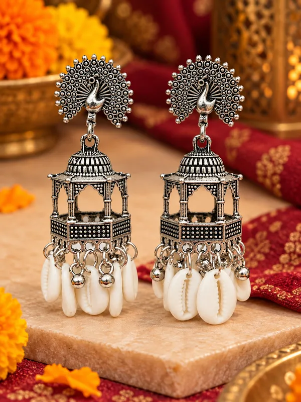 Silver_Oxidized_Alloy_Peacock_Shell_Jhumka_Earrings_For_Women
