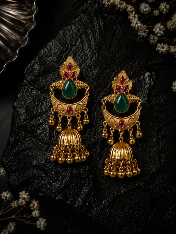 Gold_Alloy_Floral_Teardrop_Stone_Jhumka_Earrings_For_Women