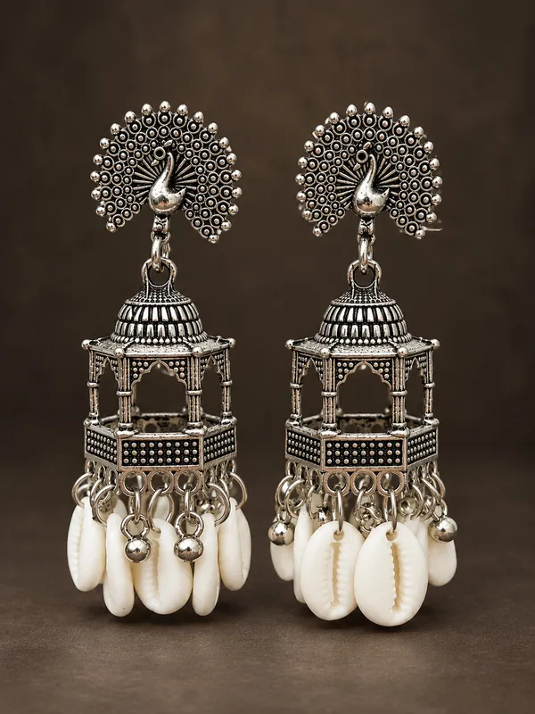 Silver_Oxidized_Alloy_Peacock_Shell_Jhumka_Earrings_For_Women