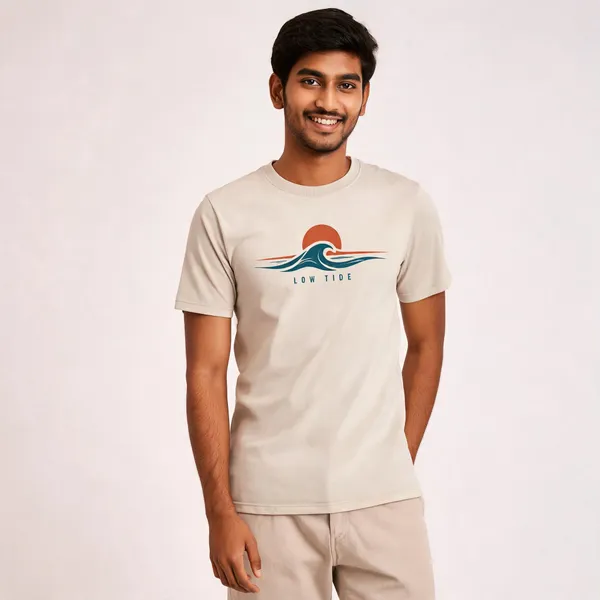 Cream_Cotton_Biowash_T-Shirt_For_Men