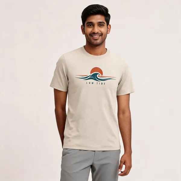Cream_Cotton_Biowash_T-Shirt_For_Men