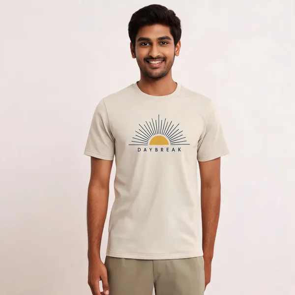 Cream_Cotton_Biowash_T-Shirt_For_Men