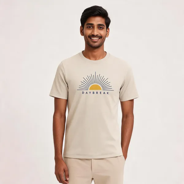 Cream_Cotton_Biowash_T-Shirt_For_Men