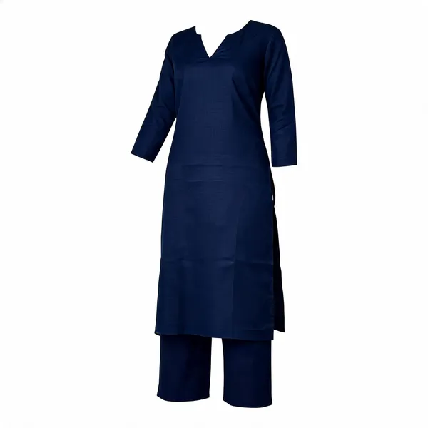 Navy_Blue_Solid_Long_Kurta_With_Pant