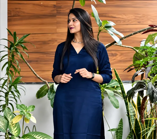 Blue_Rayon_Solid_Kurti_With_Pant