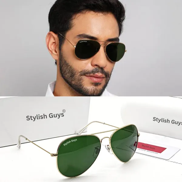 Sunglasses_For_Men_With_Green_Glass_Golden_Frame_3026_Aviator_Sunglass_By_Sunglasses_Deal_Green_Golden
