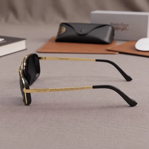 Sunglasses_For_Men_With_Black_Glass_Golden_Frame_4413_Square_Sunglass_By_Sunglasses_Deal_Black_Golden