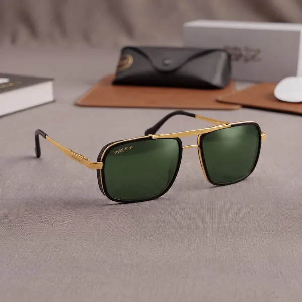 Sunglasses_For_Men_With_Green_Glass_Golden_Frame_4413_Square_Sunglass_By_Sunglasses_Deal_Green_Golden