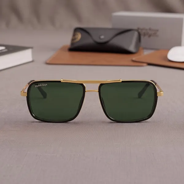 Sunglasses_For_Men_With_Green_Glass_Golden_Frame_4413_Square_Sunglass_By_Sunglasses_Deal_Green_Golden