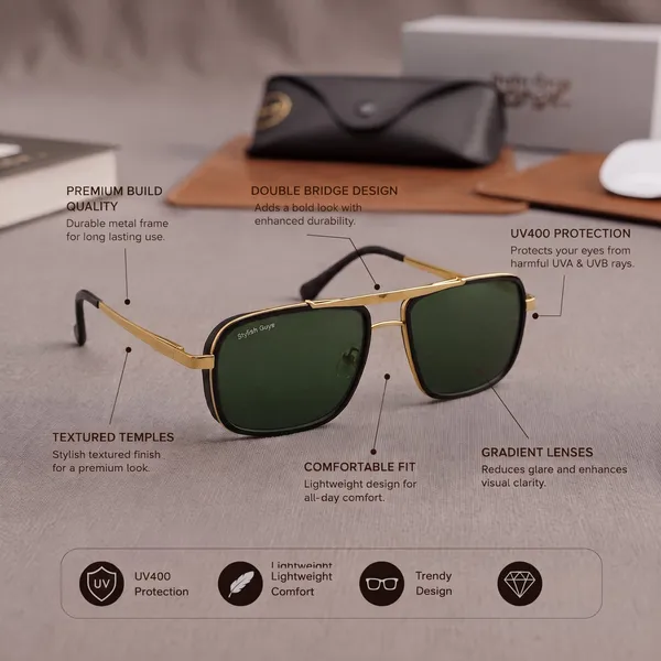 Sunglasses_For_Men_With_Green_Glass_Golden_Frame_4413_Square_Sunglass_By_Sunglasses_Deal_Green_Golden