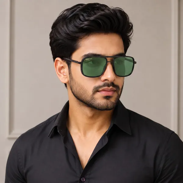 Sunglasses_For_Men_With_Green_Glass_Black_Frame_4413_Square_Sunglass_By_Sunglasses_Deal_Green_Black