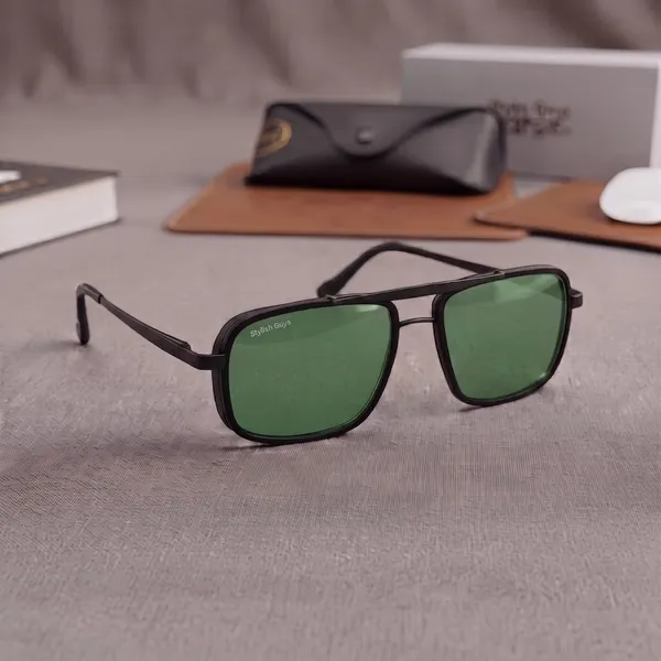 Sunglasses_For_Men_With_Green_Glass_Black_Frame_4413_Square_Sunglass_By_Sunglasses_Deal_Green_Black