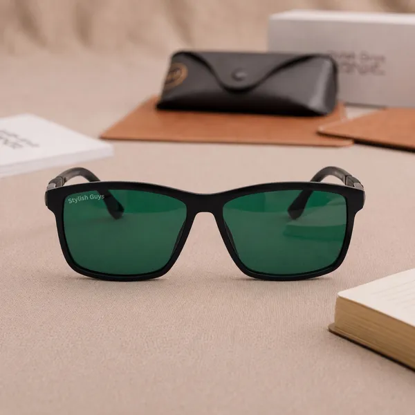 Sunglasses_For_Men_With_Green_Glass_Black_Frame_4228_Square_Sunglass_By_Sunglasses_Deal_Green_Black