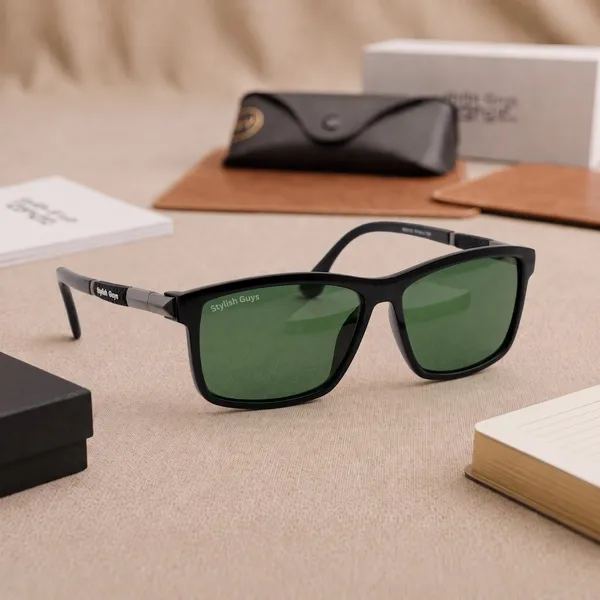 Sunglasses_For_Men_With_Green_Glass_Black_Frame_4228_Square_Sunglass_By_Sunglasses_Deal_Green_Black