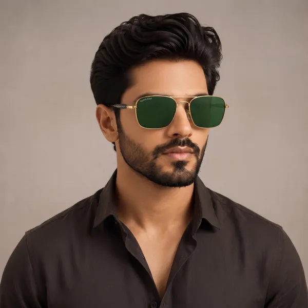 Sunglasses_For_Men_With_Green_Glass_Golden_Frame_1208_Square_Sunglass_By_Sunglasses_Deal_Green_Golden