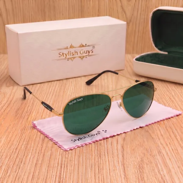 Sunglasses_For_Men_With_Green_Glass_Golden_Frame_3517_Aviator_Oval_Sunglass_By_Sunglasses_Deal_Green_Golden