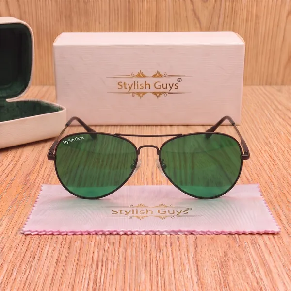 Sunglasses_For_Men_With_Green_Glass_Black_Frame_3517_Aviator_Oval_Sunglass_By_Sunglasses_Deal_Green_Black