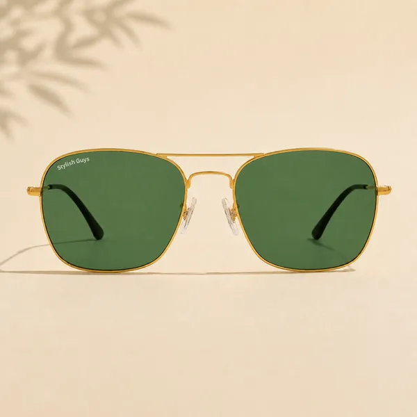Sunglasses_For_Men_With_Green_Glass_Golden_Frame_3136_Square_Sunglass_By_Sunglasses_Deal_Green_Golden