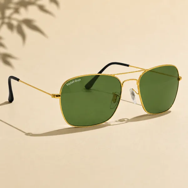 Sunglasses_For_Men_With_Green_Glass_Golden_Frame_3136_Square_Sunglass_By_Sunglasses_Deal_Green_Golden