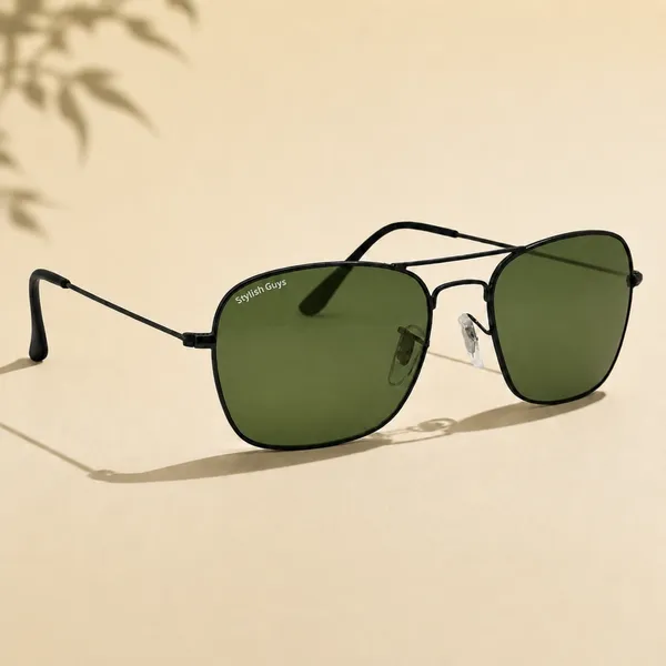 Sunglasses_For_Men_With_Green_Glass_Black_Frame_3136_Square_Sunglass_By_Sunglasses_Deal_Green_Black