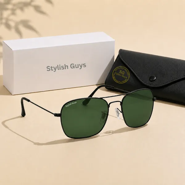 Sunglasses_For_Men_With_Green_Glass_Black_Frame_3136_Square_Sunglass_By_Sunglasses_Deal_Green_Black