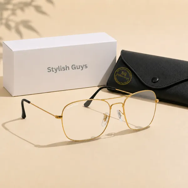 Sunglasses_For_Men_With_Clear_Glass_Golden_Frame_3136_Square_Sunglass_By_Sunglasses_Deal_Clear_Golden