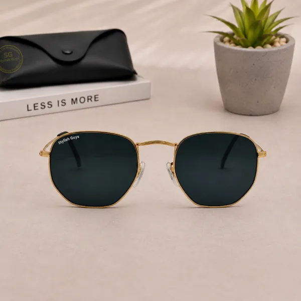 Sunglasses_For_Men_With_Black_Glass_Golden_Frame_3548_Hexagon_Sunglass_By_Sunglasses_Deal_Black_Golden