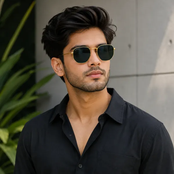 Sunglasses_For_Men_With_Black_Glass_Golden_Frame_3548_Hexagon_Sunglass_By_Sunglasses_Deal_Black_Golden