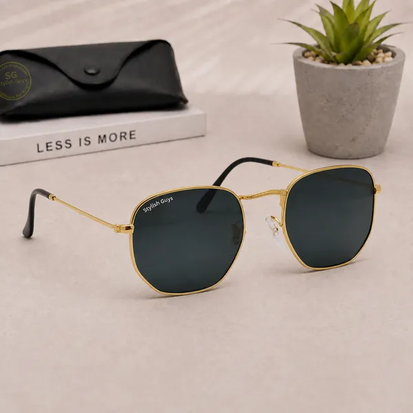 Sunglasses_For_Men_With_Black_Glass_Golden_Frame_3548_Hexagon_Sunglass_By_Sunglasses_Deal_Black_Golden