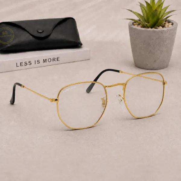 Sunglasses_For_Men_With_Clear_Glass_Golden_Frame_3548_Hexagon_Sunglass_By_Sunglasses_Deal_Clear_Golden