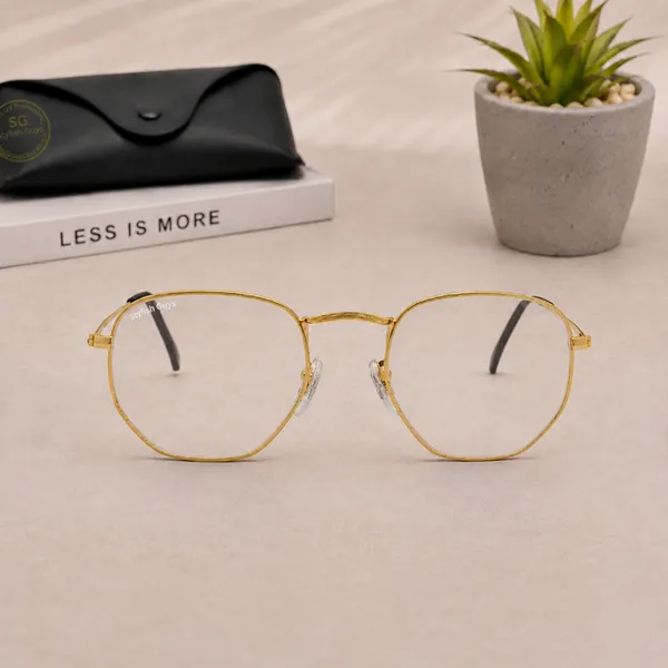 Sunglasses_For_Men_With_Clear_Glass_Golden_Frame_3548_Hexagon_Sunglass_By_Sunglasses_Deal_Clear_Golden