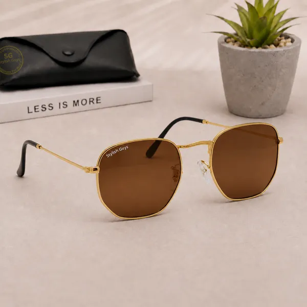 Sunglasses_For_Men_With_Brown_Glass_Golden_Frame_3548_Hexagon_Sunglass_By_Sunglasses_Deal_Brown_Golden