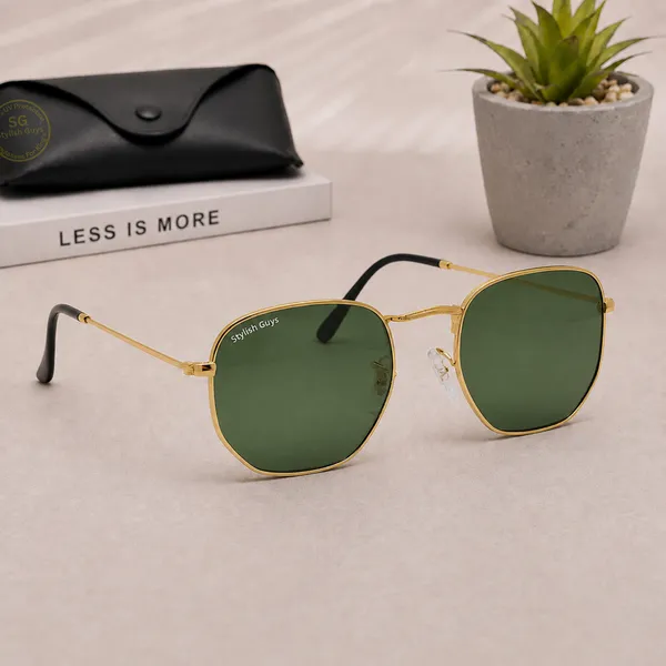 Sunglasses_For_Men_With_Green_Glass_Golden_Frame_3548_Hexagon_Sunglass_By_Sunglasses_Deal_Green_Golden