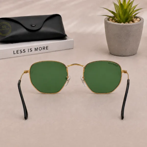 Sunglasses_For_Men_With_Green_Glass_Golden_Frame_3548_Hexagon_Sunglass_By_Sunglasses_Deal_Green_Golden