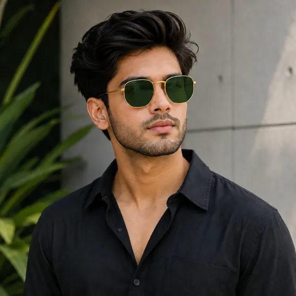 Sunglasses_For_Men_With_Green_Glass_Golden_Frame_3548_Hexagon_Sunglass_By_Sunglasses_Deal_Green_Golden