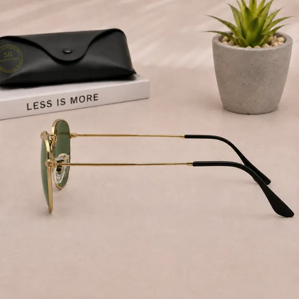 Sunglasses_For_Men_With_Green_Glass_Golden_Frame_3548_Hexagon_Sunglass_By_Sunglasses_Deal_Green_Golden