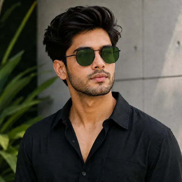 Sunglasses_For_Men_With_Green_Glass_Black_Frame_3548_Hexagon_Sunglass_By_Sunglasses_Deal_Green_Black