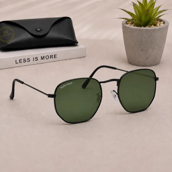 Sunglasses_For_Men_With_Green_Glass_Black_Frame_3548_Hexagon_Sunglass_By_Sunglasses_Deal_Green_Black