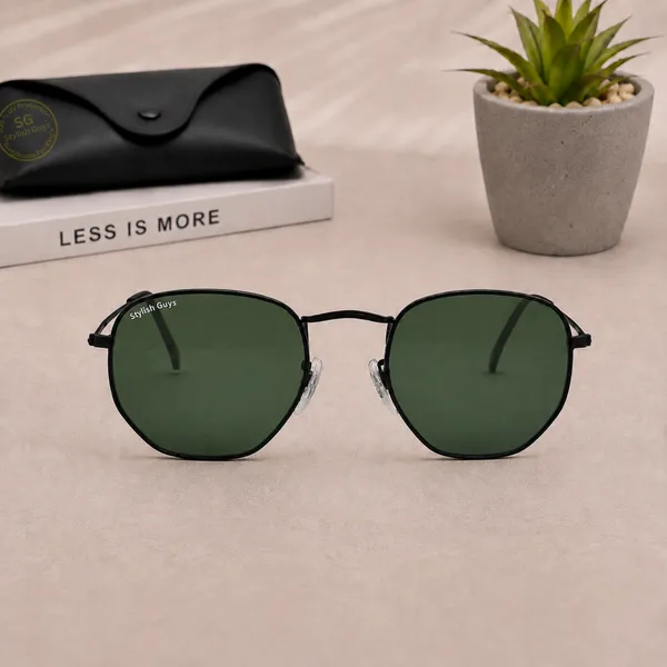Sunglasses_For_Men_With_Green_Glass_Black_Frame_3548_Hexagon_Sunglass_By_Sunglasses_Deal_Green_Black
