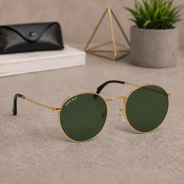 Sunglasses_For_Men_With_Green_Glass_Golden_Frame_3447_Panto_Round_Sunglass_By_Sunglasses_Deal_Green_Golden