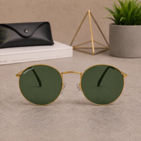 Sunglasses_For_Men_With_Green_Glass_Golden_Frame_3447_Panto_Round_Sunglass_By_Sunglasses_Deal_Green_Golden