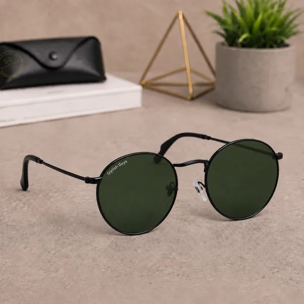 Sunglasses_For_Men_With_Green_Glass_Black_Frame_3447_Panto_Round_Sunglass_By_Sunglasses_Deal_Green_Black