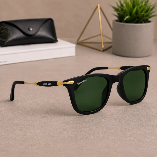 Sunglasses_For_Men_With_Green_Glass_Golden_Frame_2148_Square_Sunglass_By_Sunglasses_Deal_Green_Golden