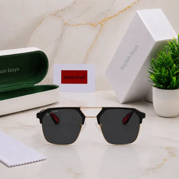 Sunglasses_For_Men_With_Black_Glass_Golden_Frame_04_Square_Polarized_Sunglass_By_Sunglasses_Deal_Black_Golden